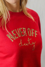 Load image into Gallery viewer, Never Off Duty cherry red sweatshirt by Mama Life London