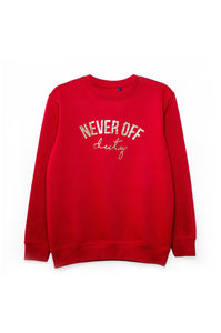 Never Off Duty cherry red sweatshirt by Mama Life London 